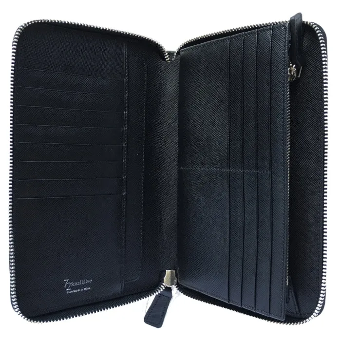 16 Credit Card Saffiano Organizer Zipped Wallet Black