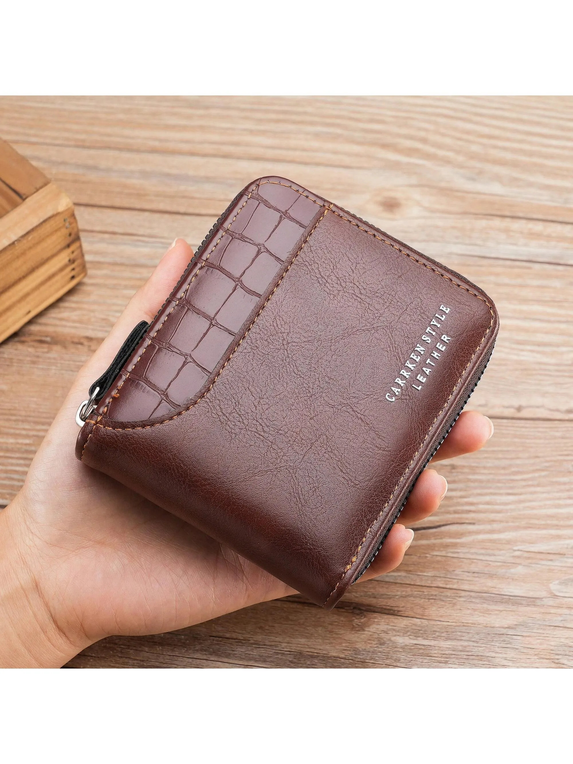 1pc New Men's Crocodile Pattern Pu Leather Multifunctional Zipper Short Wallet, Fashionable And Casual, Suitable For Youth, Students And Travel, Can Hold Cards And Cash