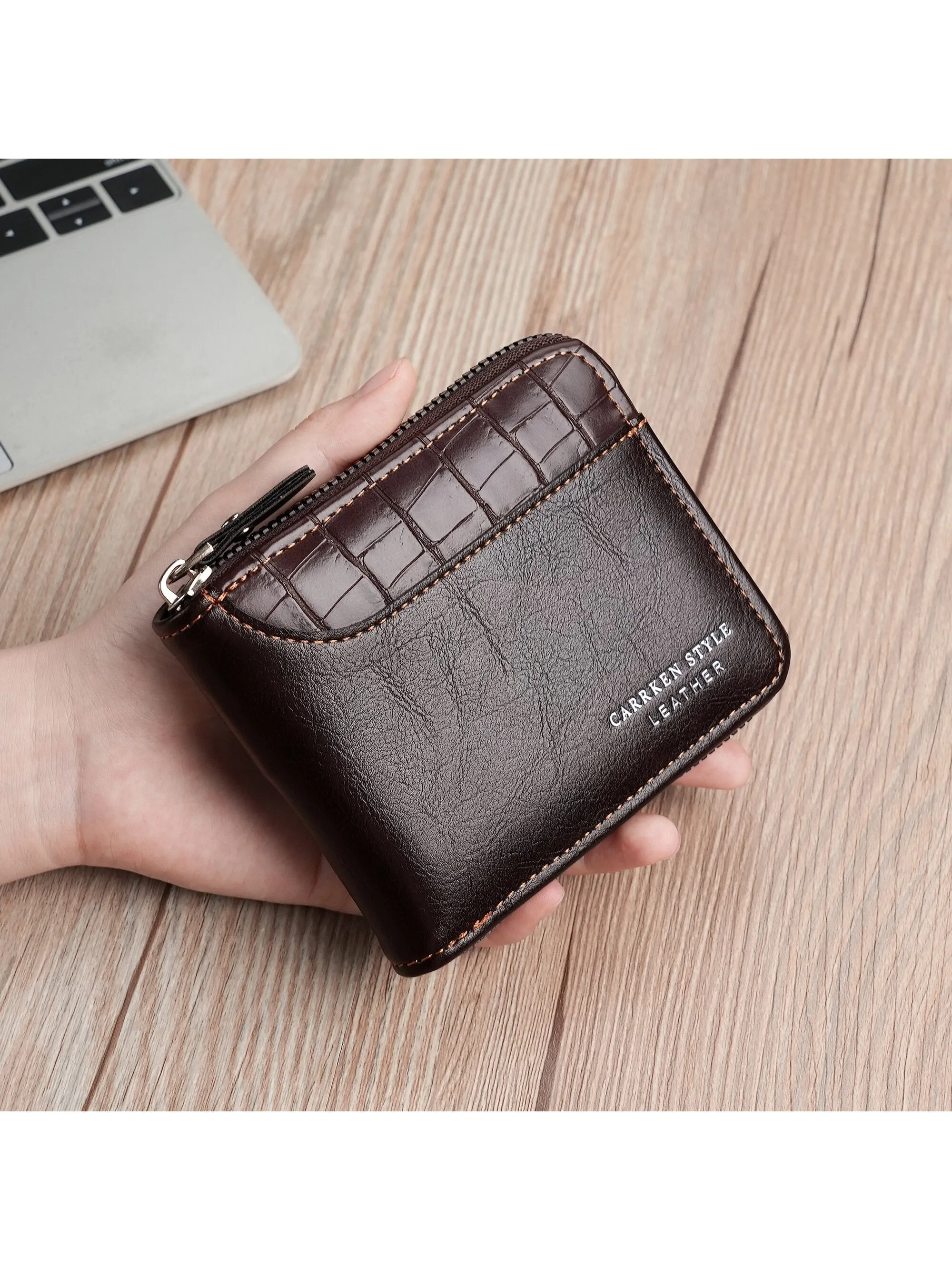 1pc New Men's Crocodile Pattern Pu Leather Multifunctional Zipper Short Wallet, Fashionable And Casual, Suitable For Youth, Students And Travel, Can Hold Cards And Cash