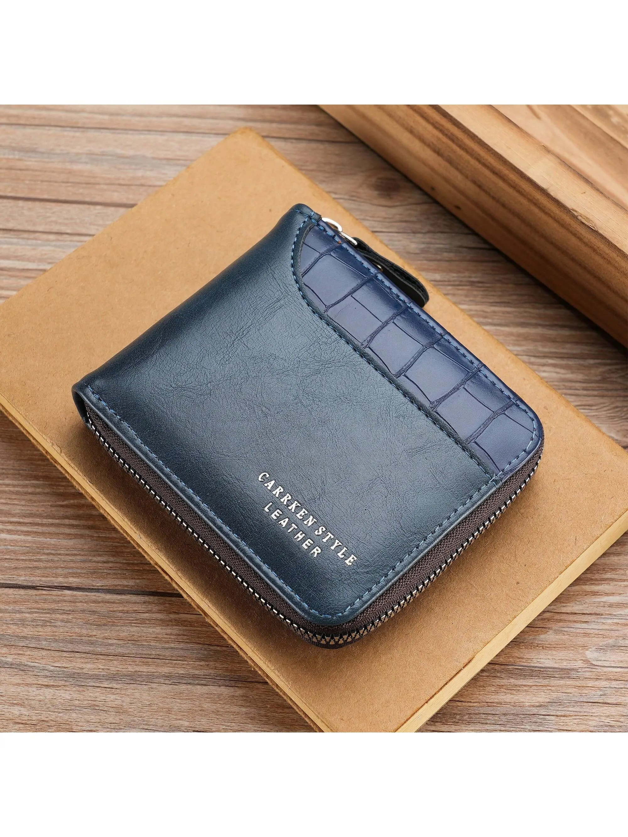 1pc New Men's Crocodile Pattern Pu Leather Multifunctional Zipper Short Wallet, Fashionable And Casual, Suitable For Youth, Students And Travel, Can Hold Cards And Cash