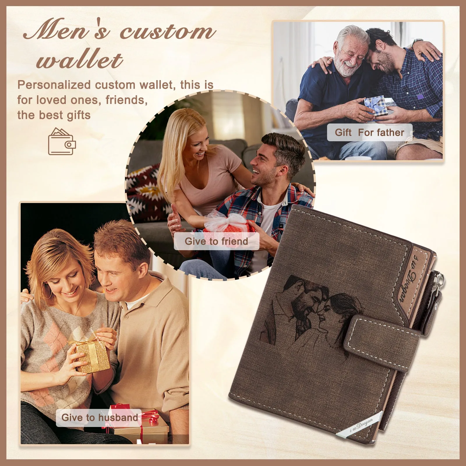 4FunGift® Custom Photo Leather Wallet Gift for Father/Husband