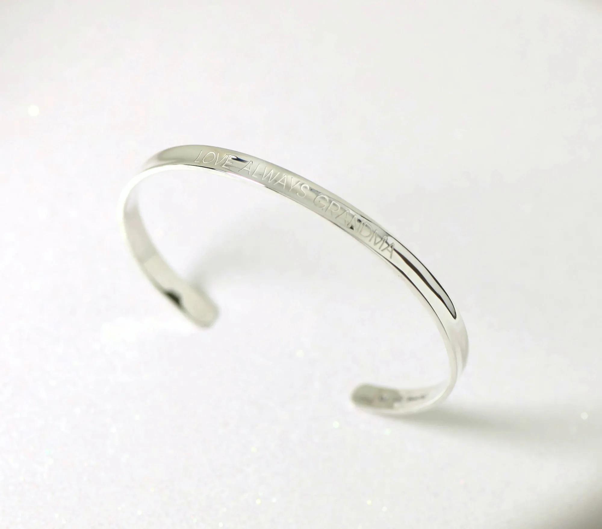 5mm Wide Solid Sterling Silver Concave Cuff Bangle Bracelet - Engravable