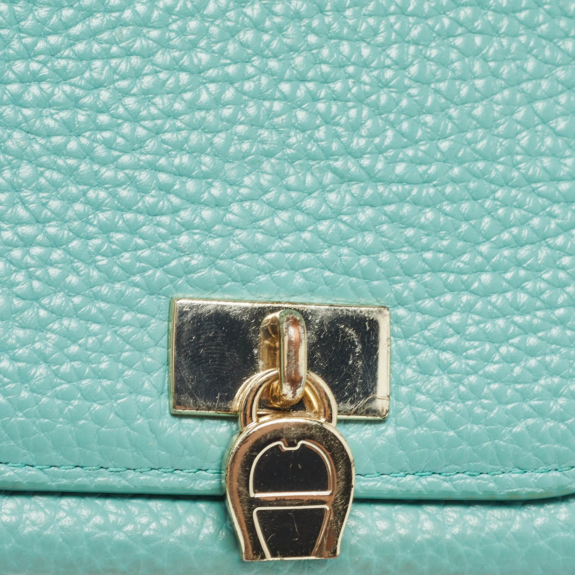 AIGNER Blue Leather Logo Charm Flap Continental Wallet