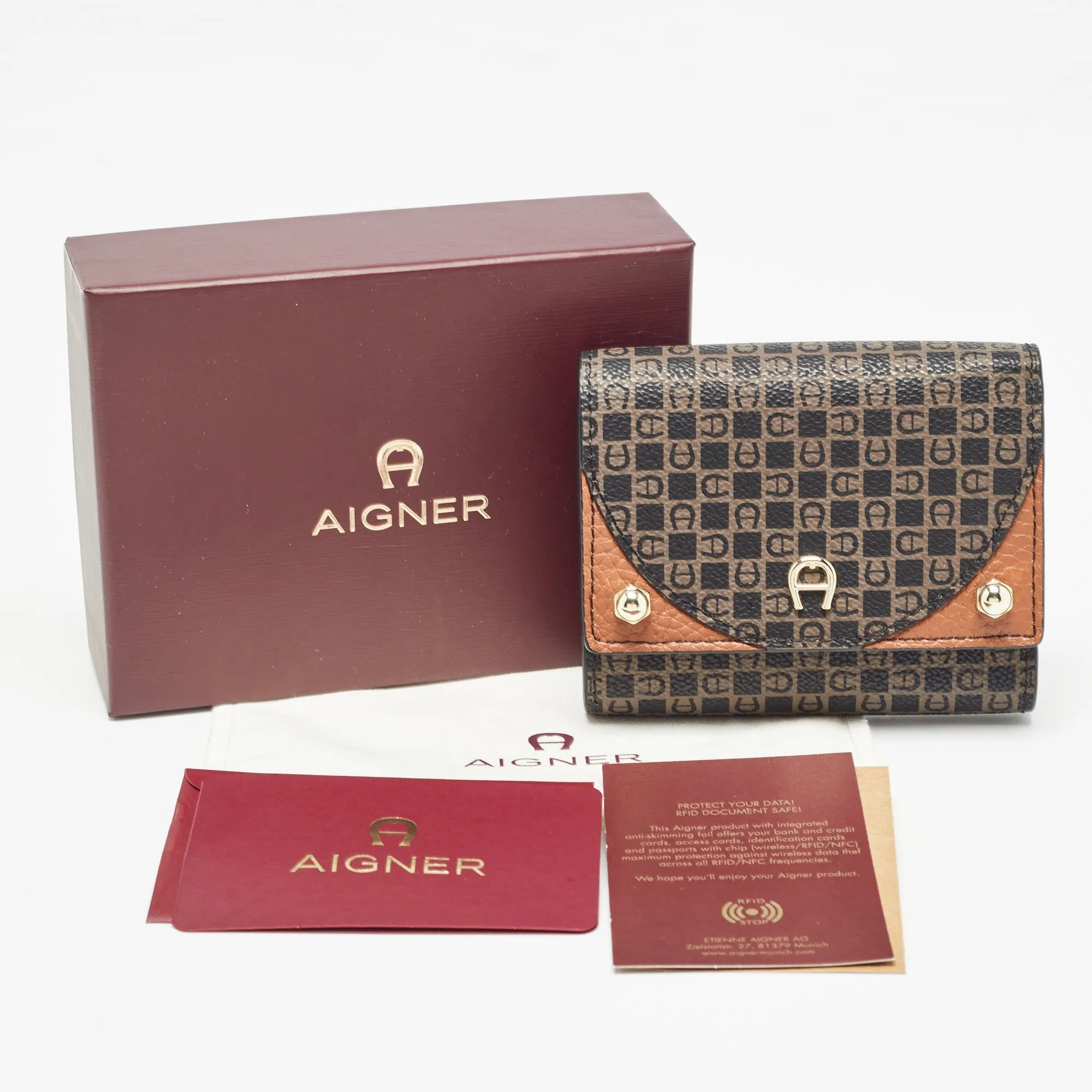 AIGNER Brown Signature Coated Canvas Trifold Wallet