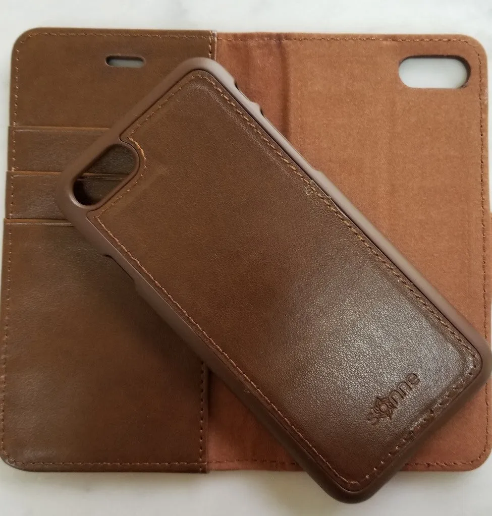 APPLE IPHONE 6 PLUS PREMIUM BROWN MAGNETIC DETACHABLE LEATHER WALLET CASE