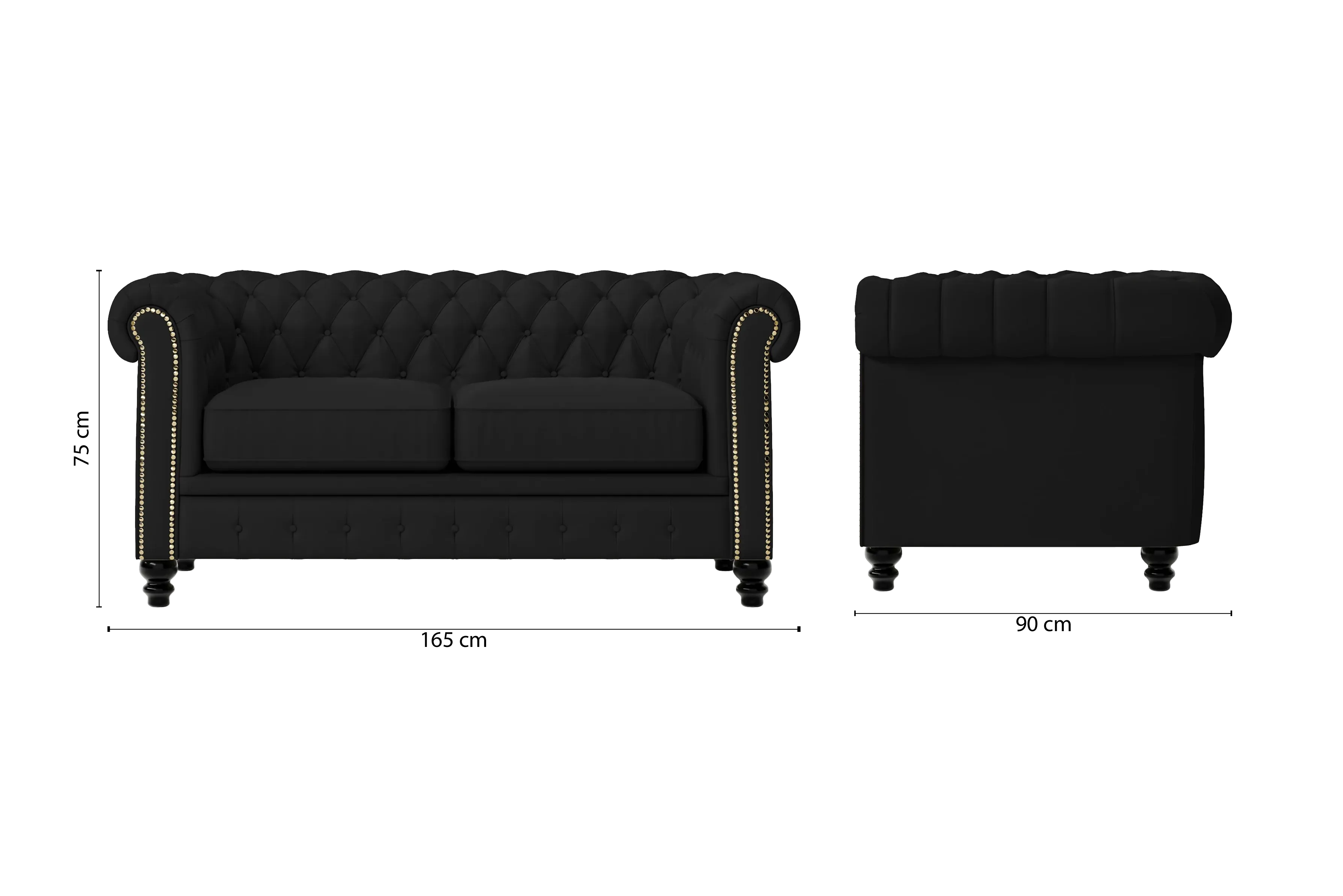 Aversa 2 Seater Sofa Black Leather