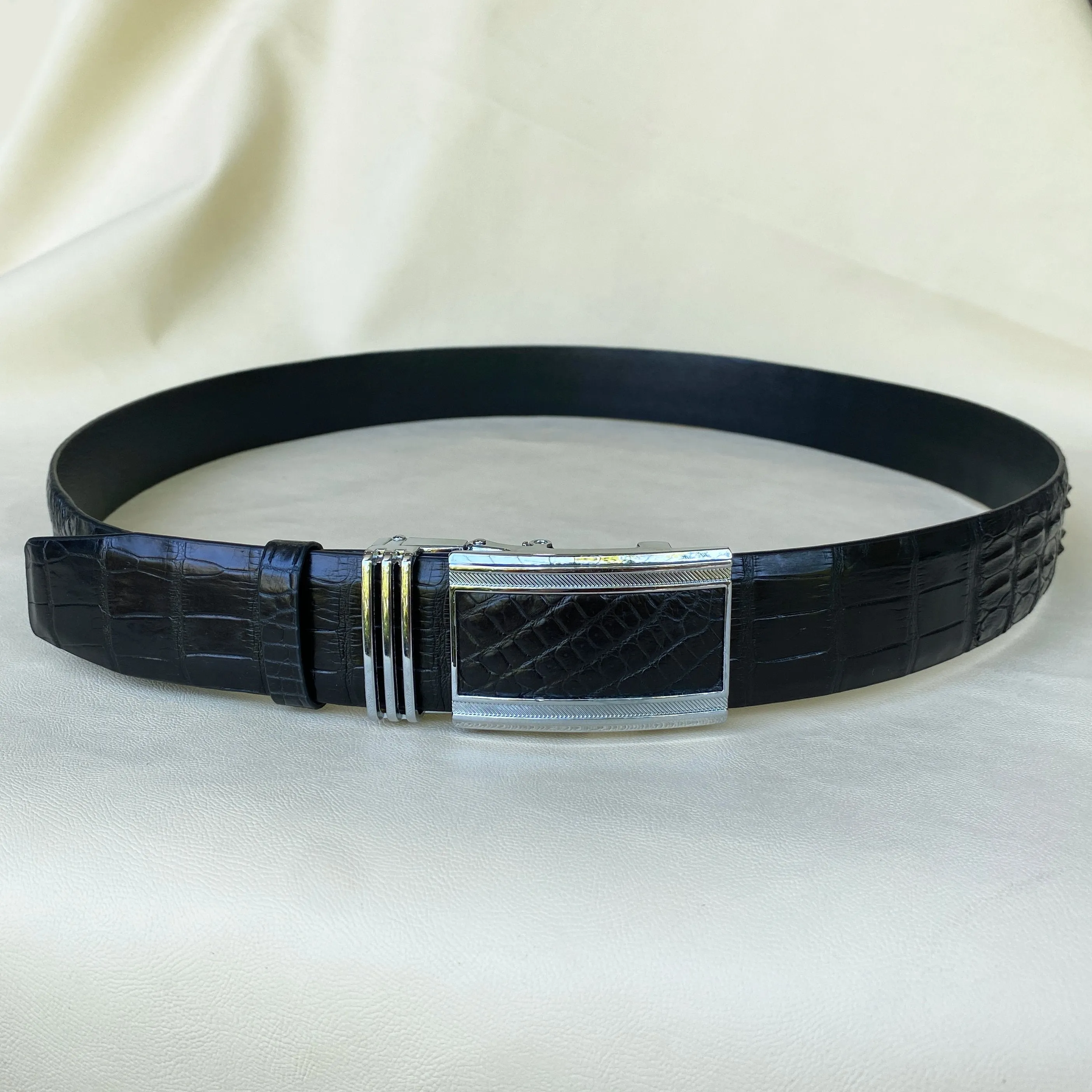 Black Alligator Hornback  Leather Belt For Men - Automatic Buckle | BEHO11