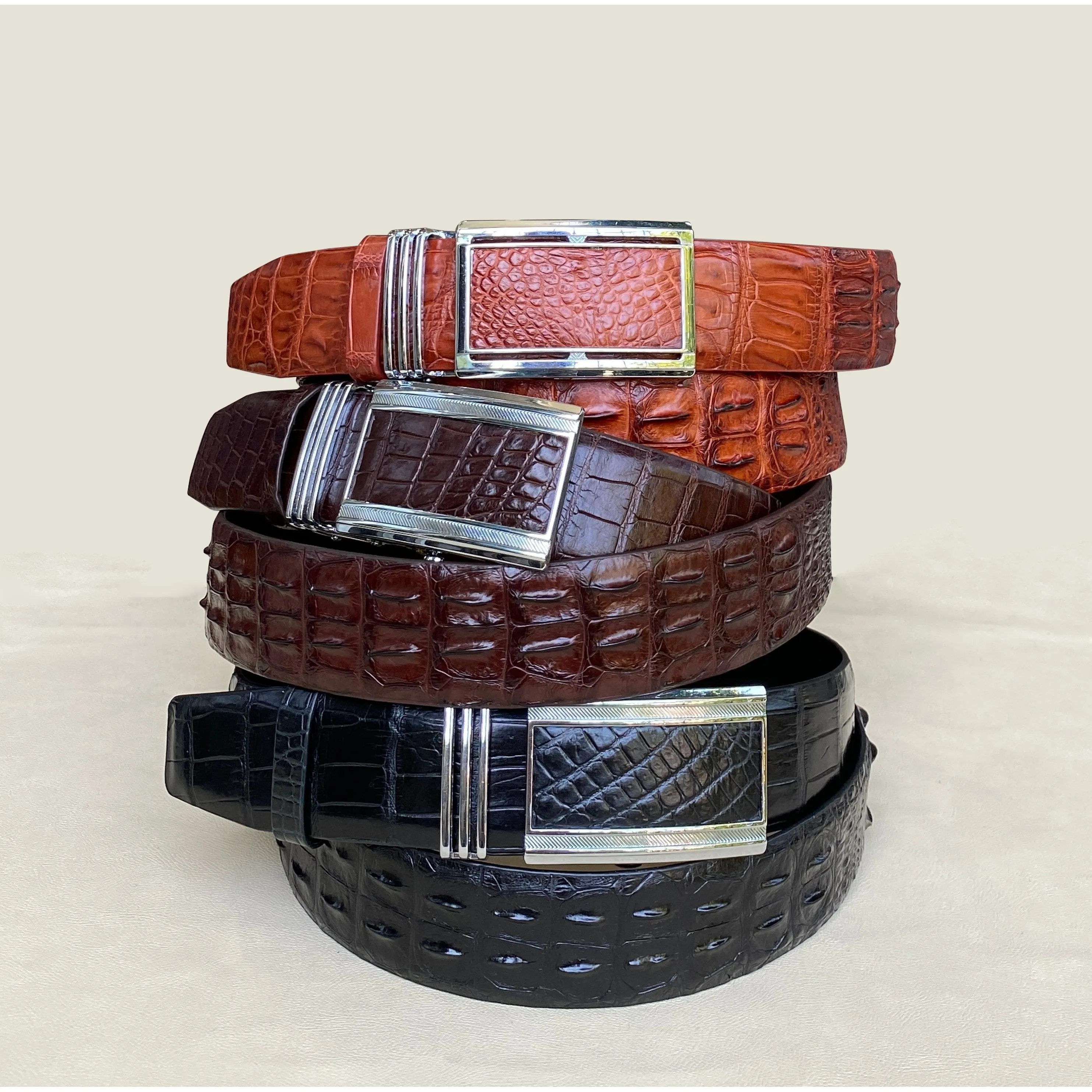 Black Alligator Hornback  Leather Belt For Men - Automatic Buckle | BEHO11