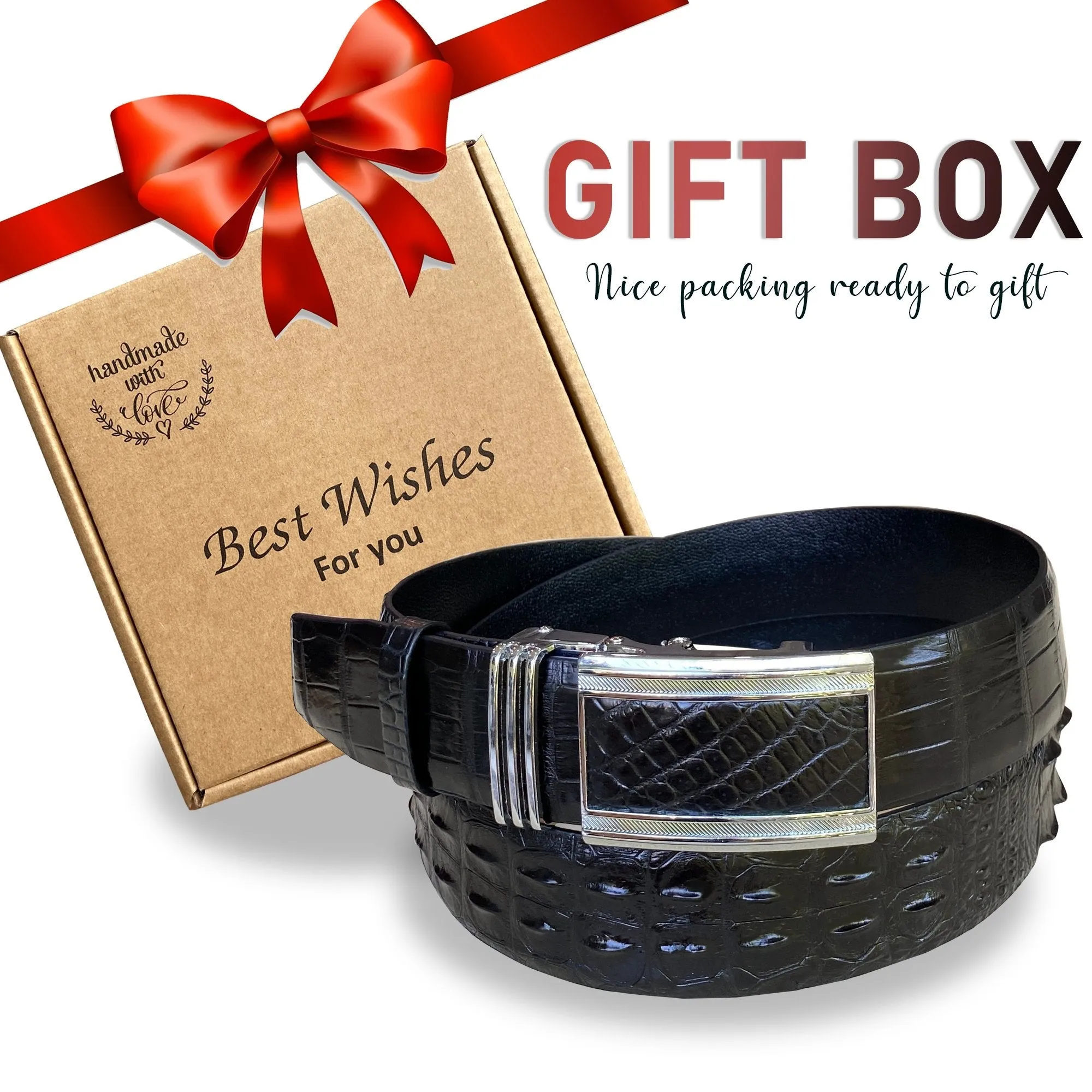 Black Alligator Hornback  Leather Belt For Men - Automatic Buckle | BEHO11