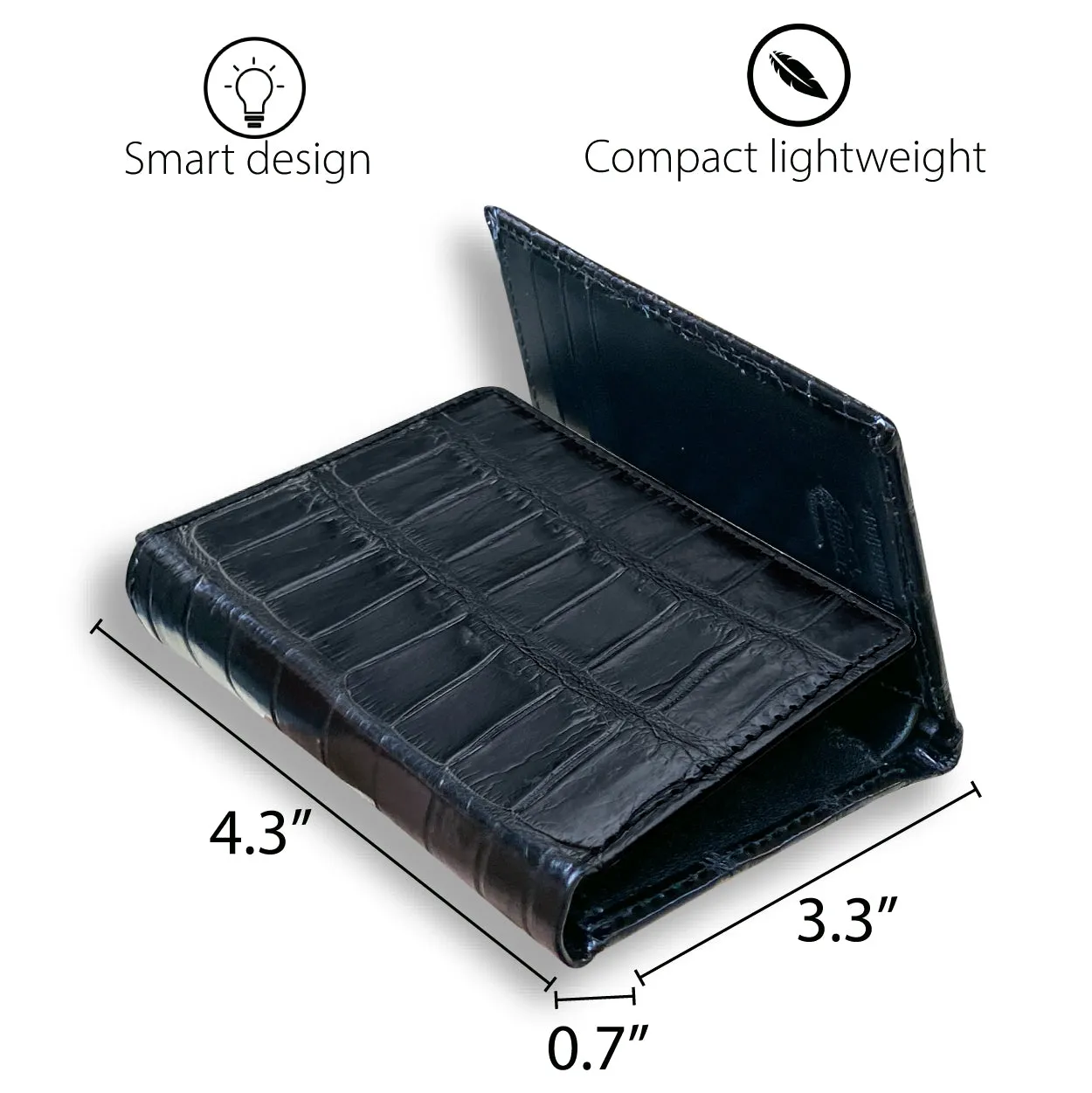 Black Alligator Leather Trifold Wallet RFID Blocking | TRI11