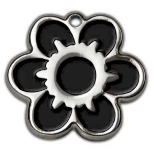 Black Daisy Flower Dog ID Tag - With Engraving