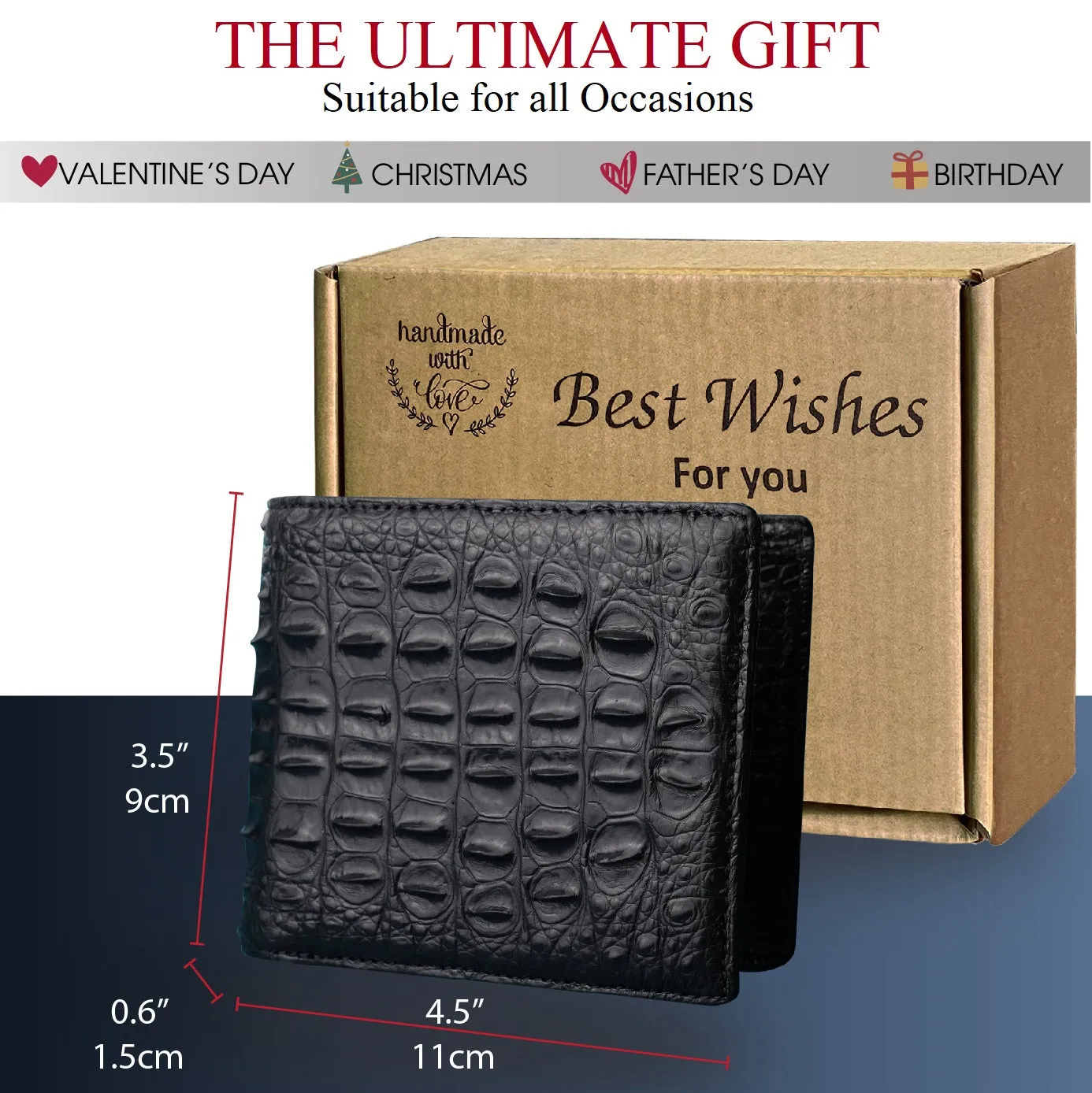 Premium Black Double-Sided Alligator Skin Bifold Wallet for Men with RFID Blocking | VINAM-98