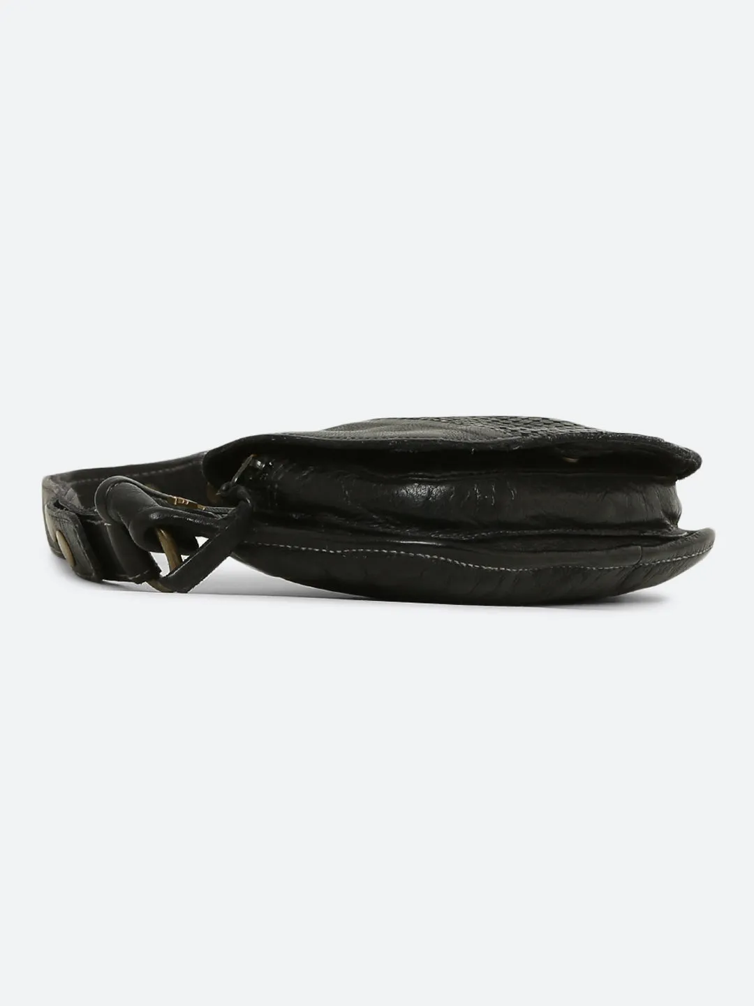 Black Genuine Leather Crossover Waist Belt Bag