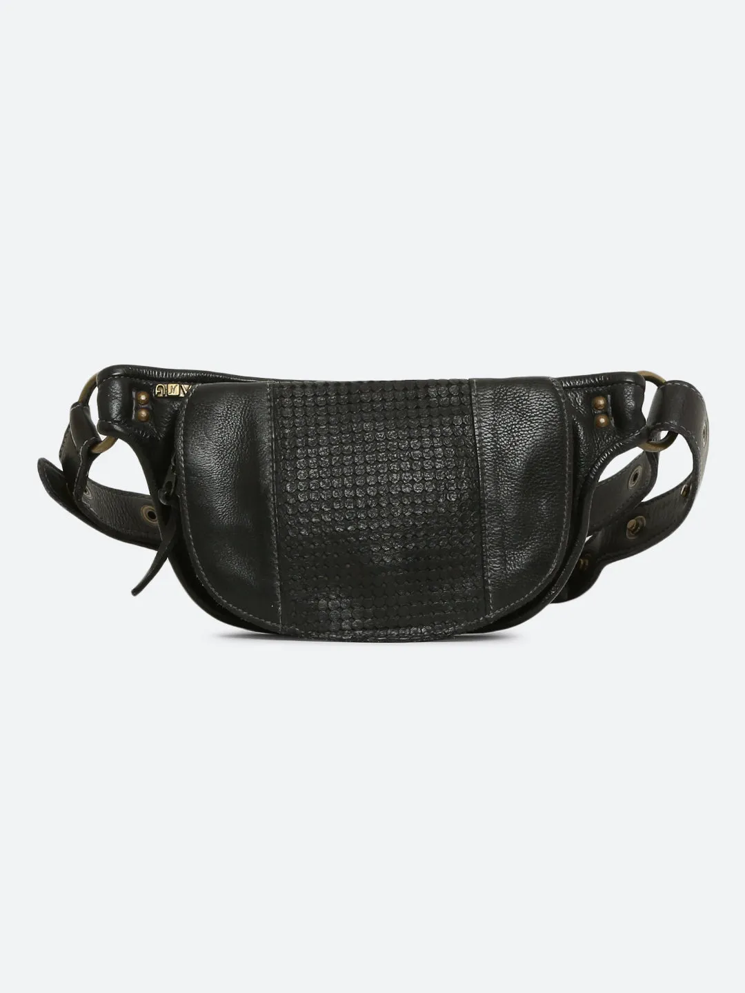 Black Genuine Leather Crossover Waist Belt Bag