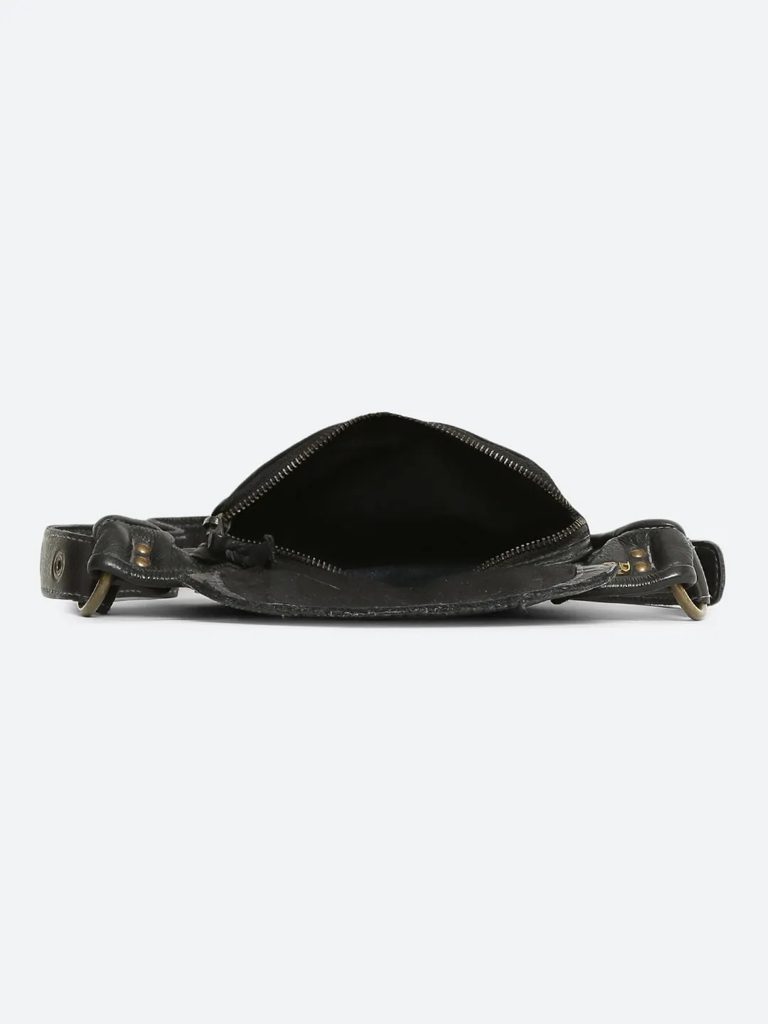 Black Genuine Leather Crossover Waist Belt Bag