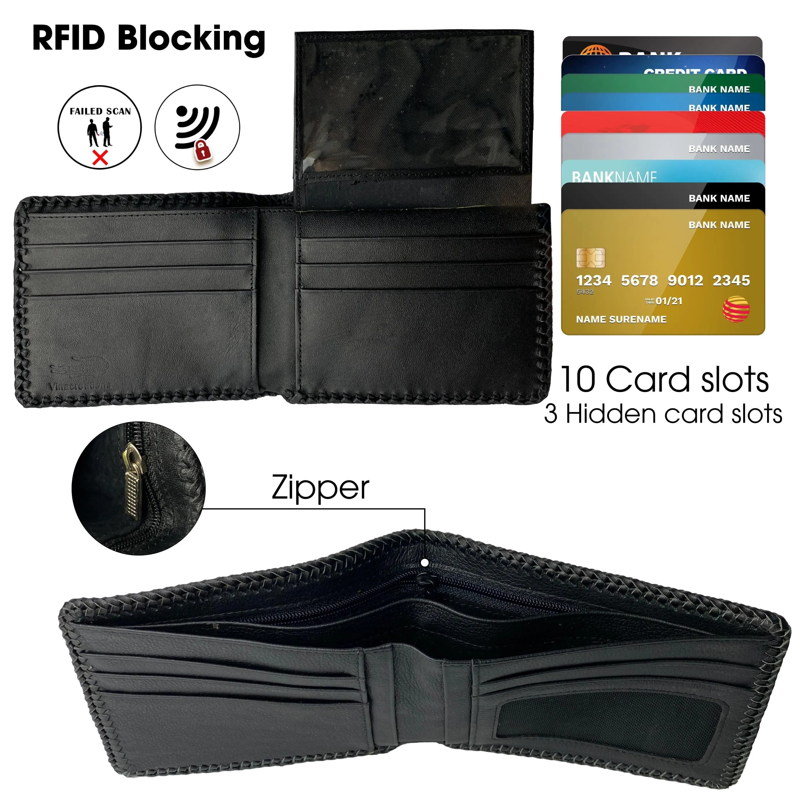 Black Hornback Alligator Bifold Wallet for Men RFID Blocking | VINAM-02