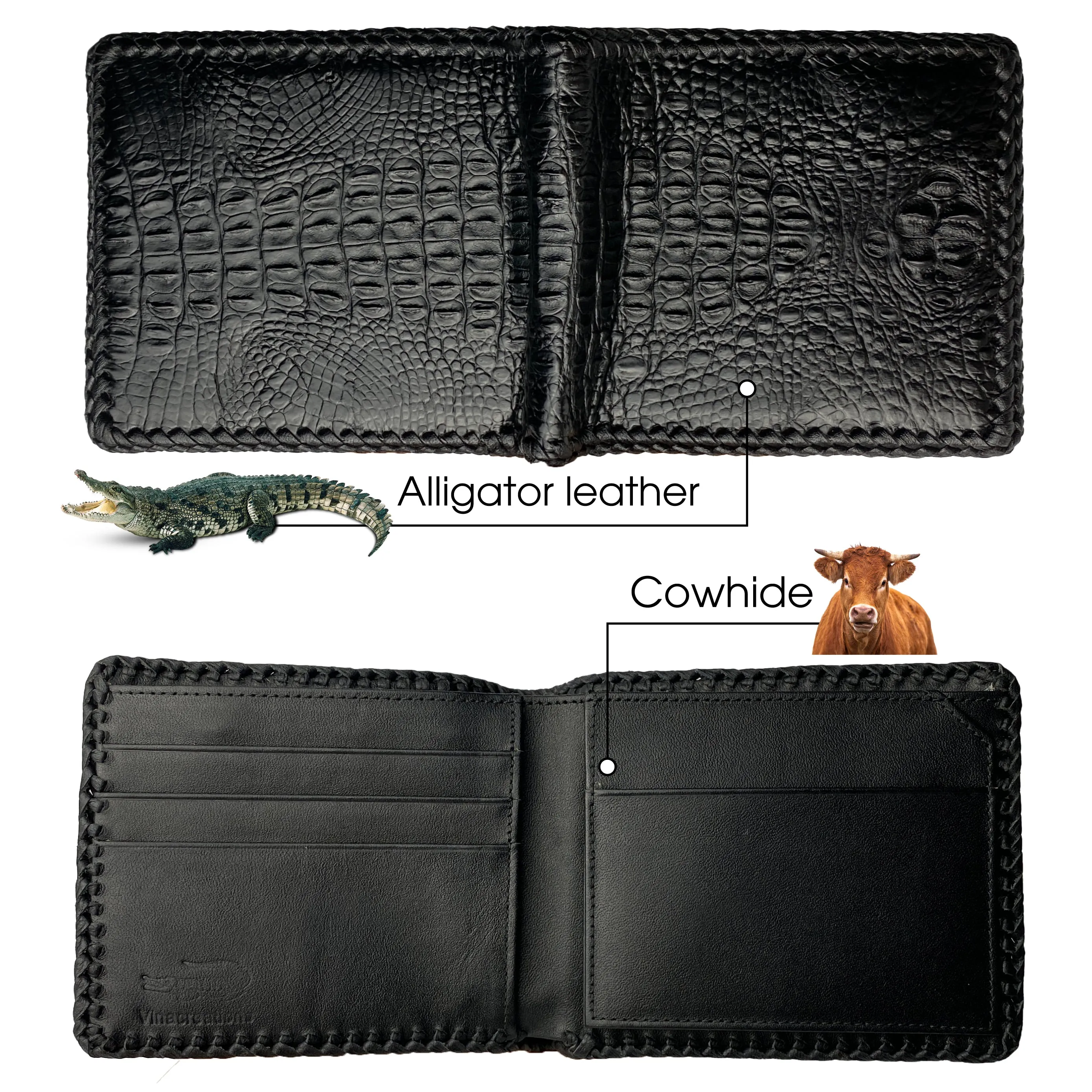 Black Hornback Alligator Bifold Wallet for Men RFID Blocking | VINAM-02