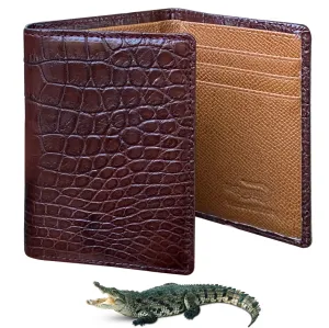 Brown Alligator Leather Trifold Wallet RFID Blocking | TRI36