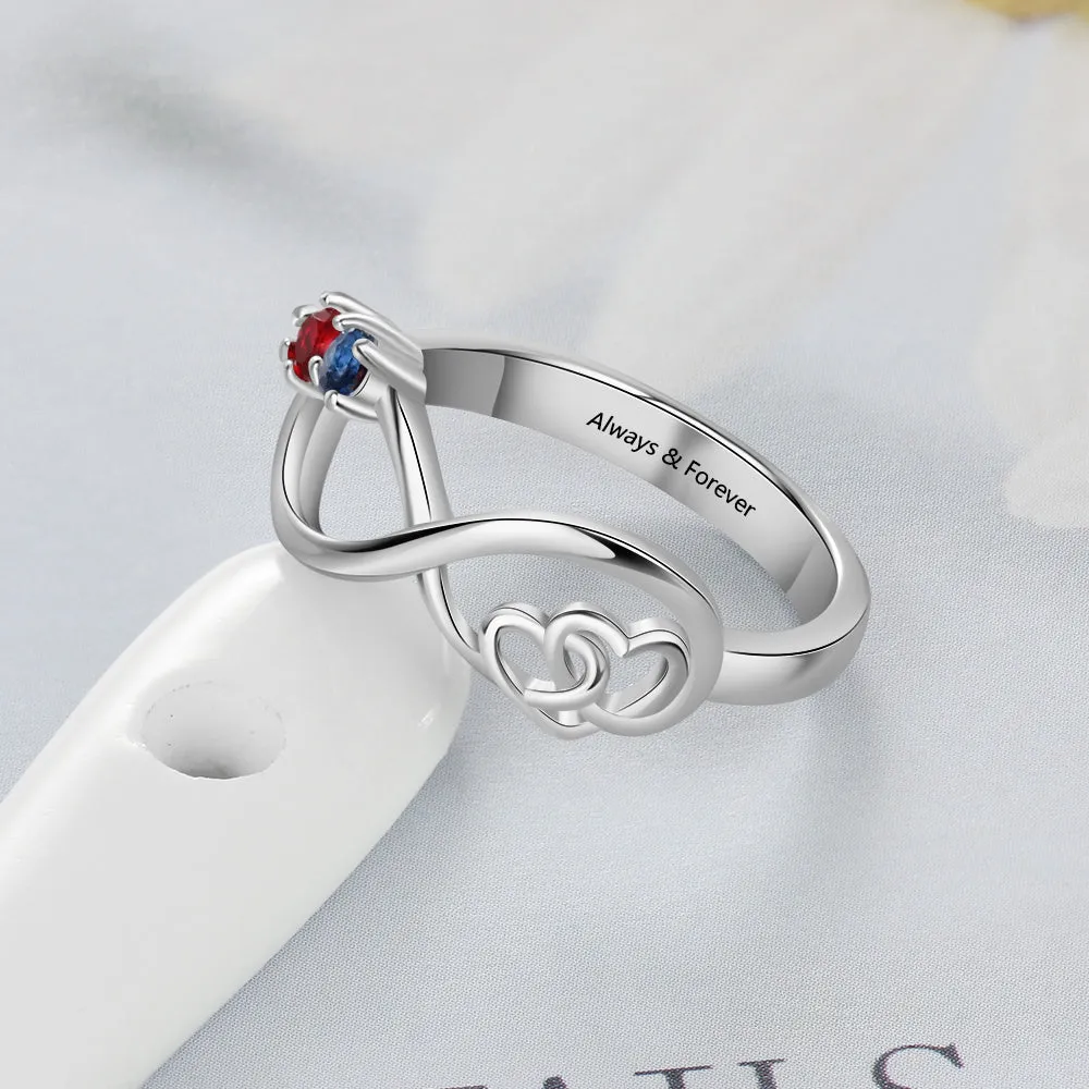 Custom 2 Stone Infinity Mother's Ring or Personalized Couples Ring With Engraving