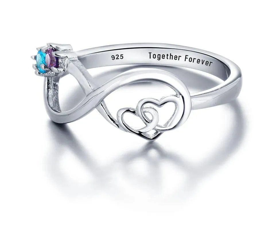 Custom 2 Stone Infinity Mother's Ring or Personalized Couples Ring With Engraving