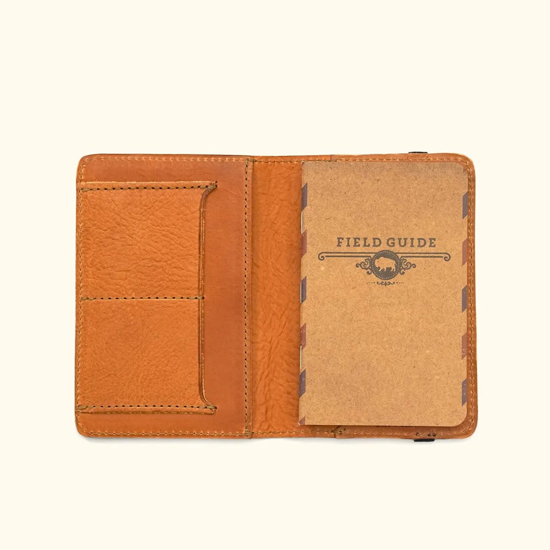 Dakota Leather Field Notes Cover & Passport Travel Wallet, Passport Emboss | Saddle Tan