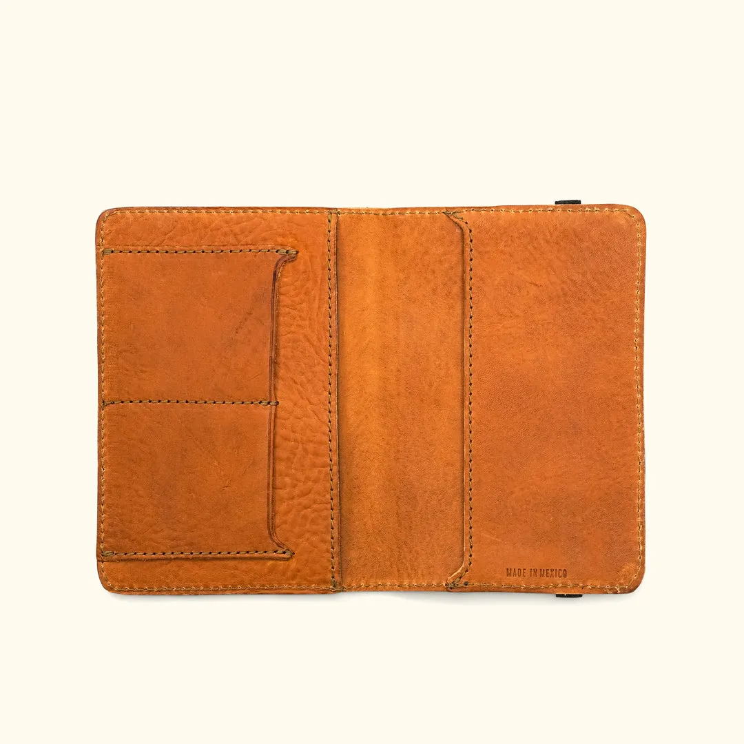 Dakota Leather Field Notes Cover & Passport Travel Wallet, Passport Emboss | Saddle Tan