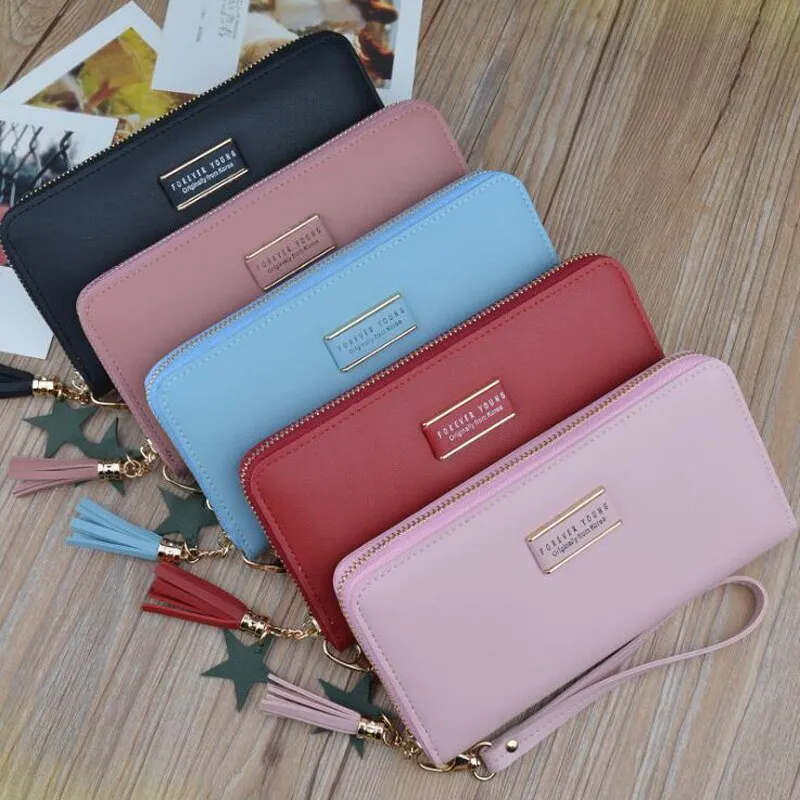 deanwangkt  BACK TO COLLEGE    Designer Brand Clutch Wallet Large Capacity Card Holder Money Bag Female Purse Ladies Tassel Wristband Carteira