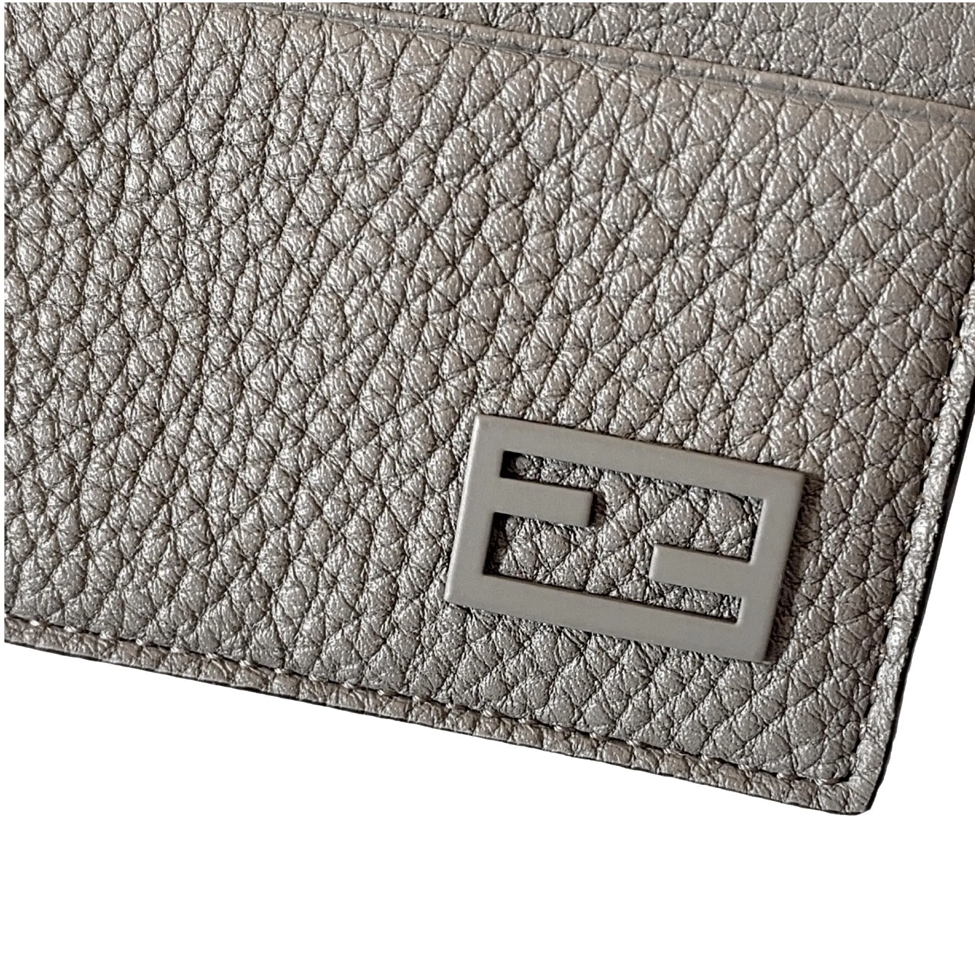 Fendi Baguette Grey and Yellow Grained Leather Card Case Wallet