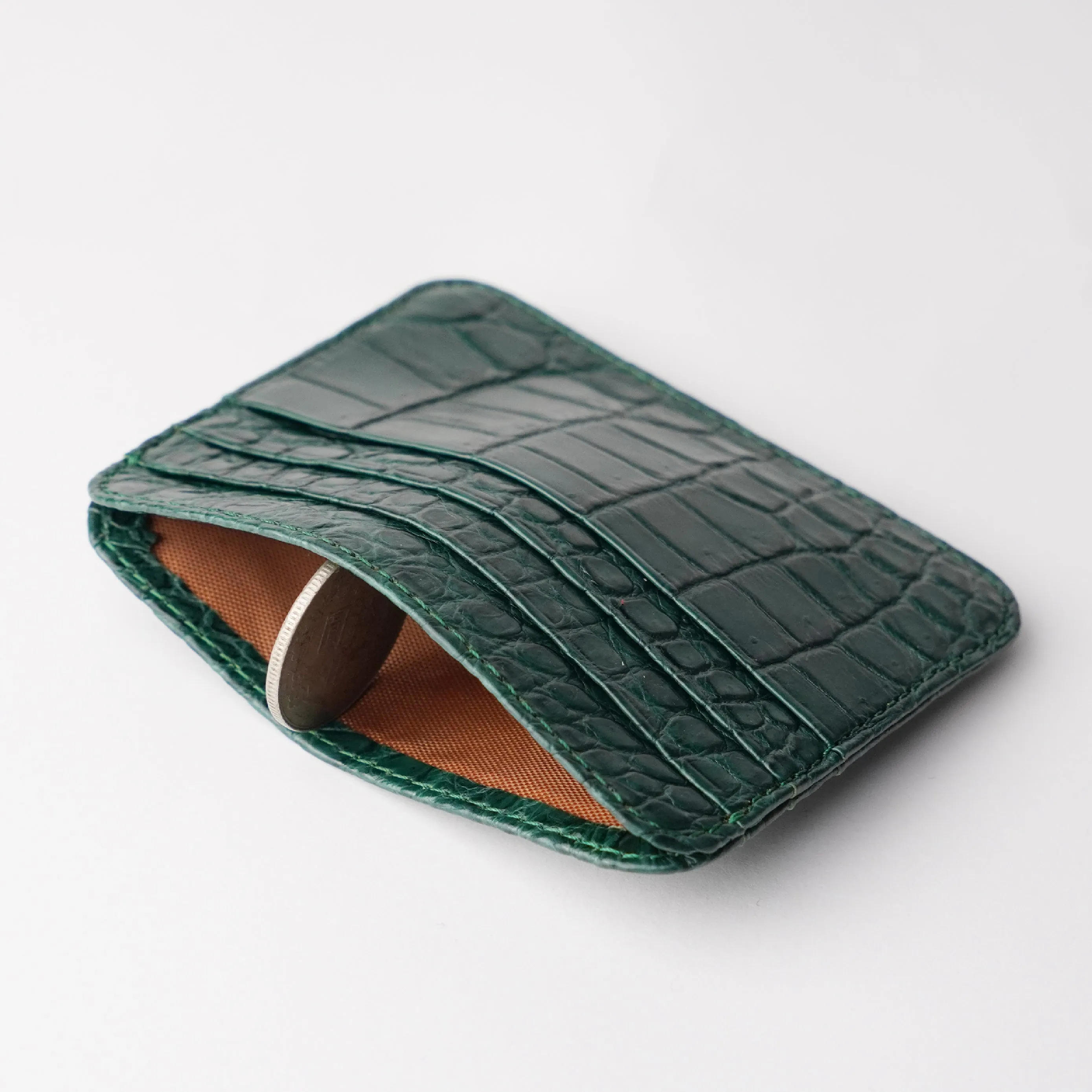 Green Slim Alligator Leather Credit Card Holder