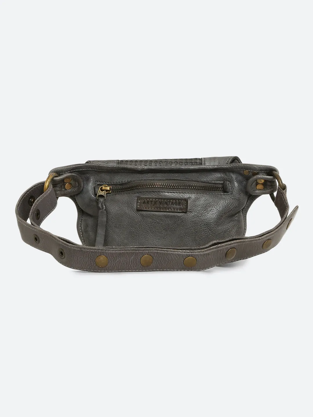 Grey Genuine Leather Crossover Waist Belt Bag