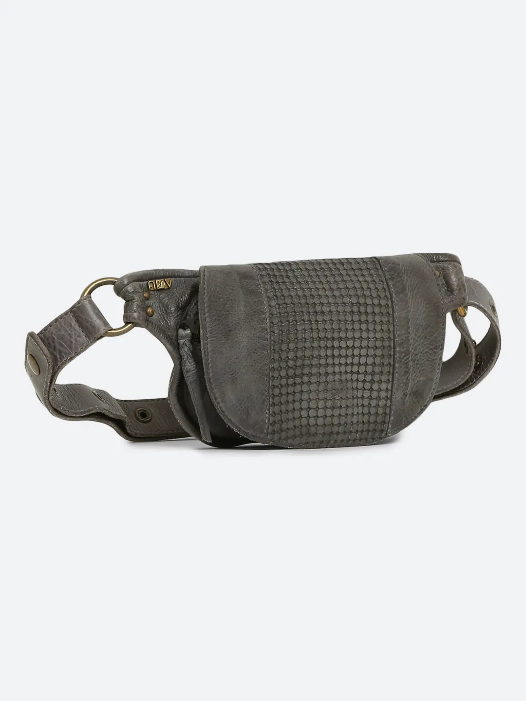 Grey Genuine Leather Crossover Waist Belt Bag