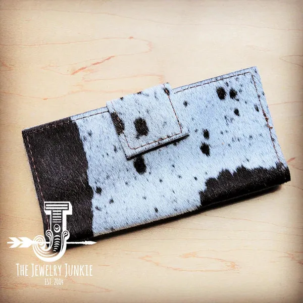 Hair-On Hide Leather Wallet in Black & White w/ Snap