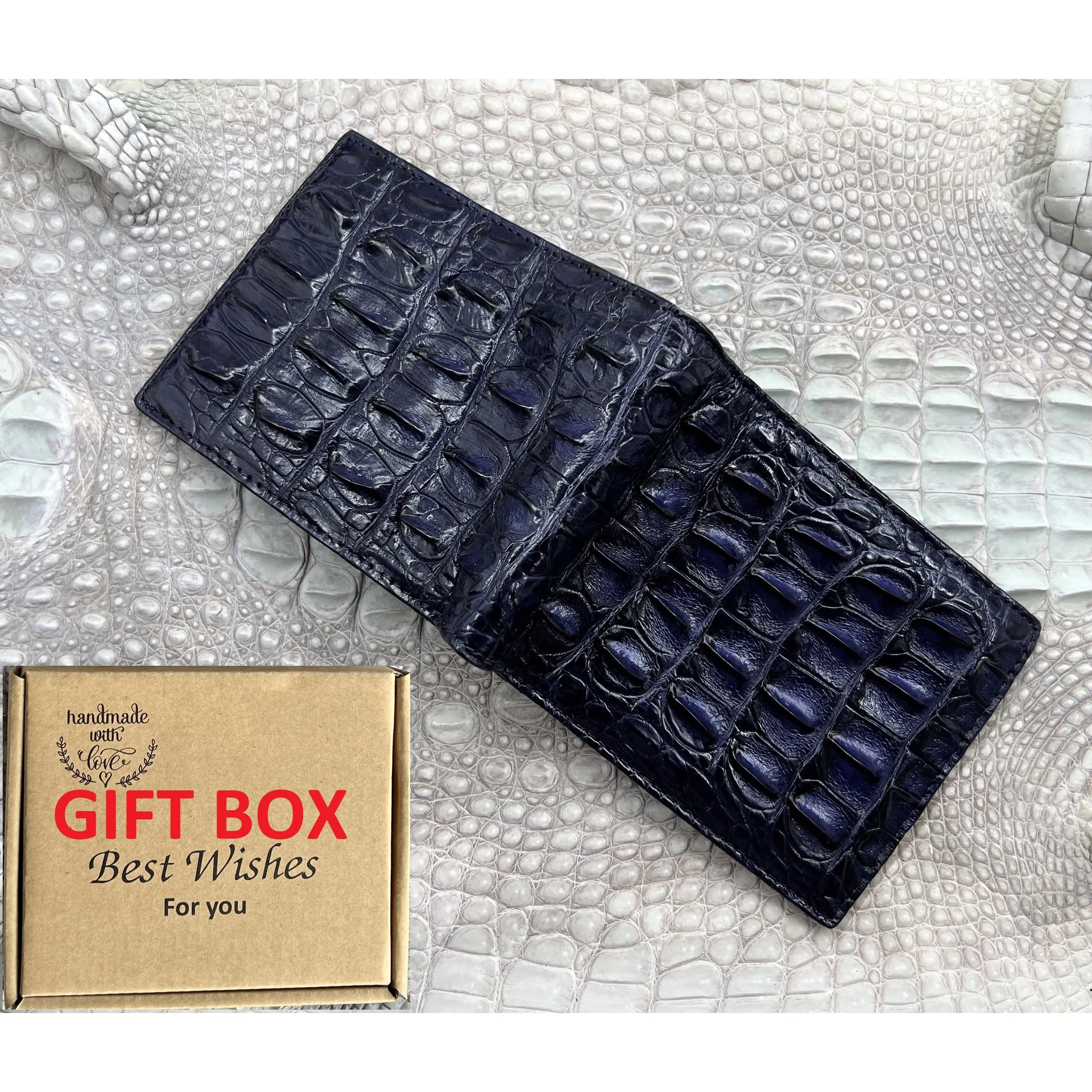 Handmade Navy Blue Alligator Leather Bifold Wallet For Men RFID Blocking | VINAM-56