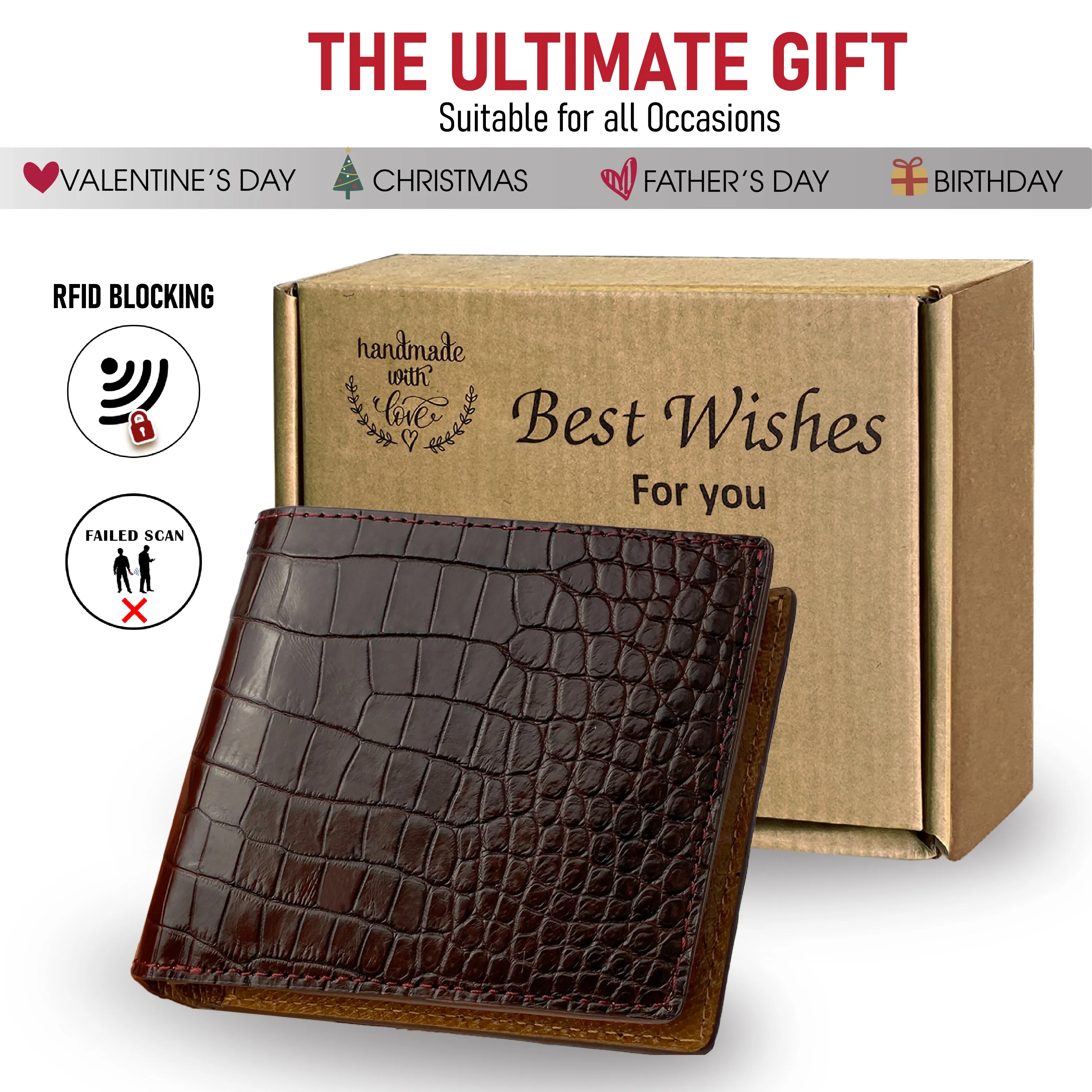 Husband Wallet From Wife Engraved Alligator Bifold Wallet Personalized Crocodile RFID Wallet Gift for Men