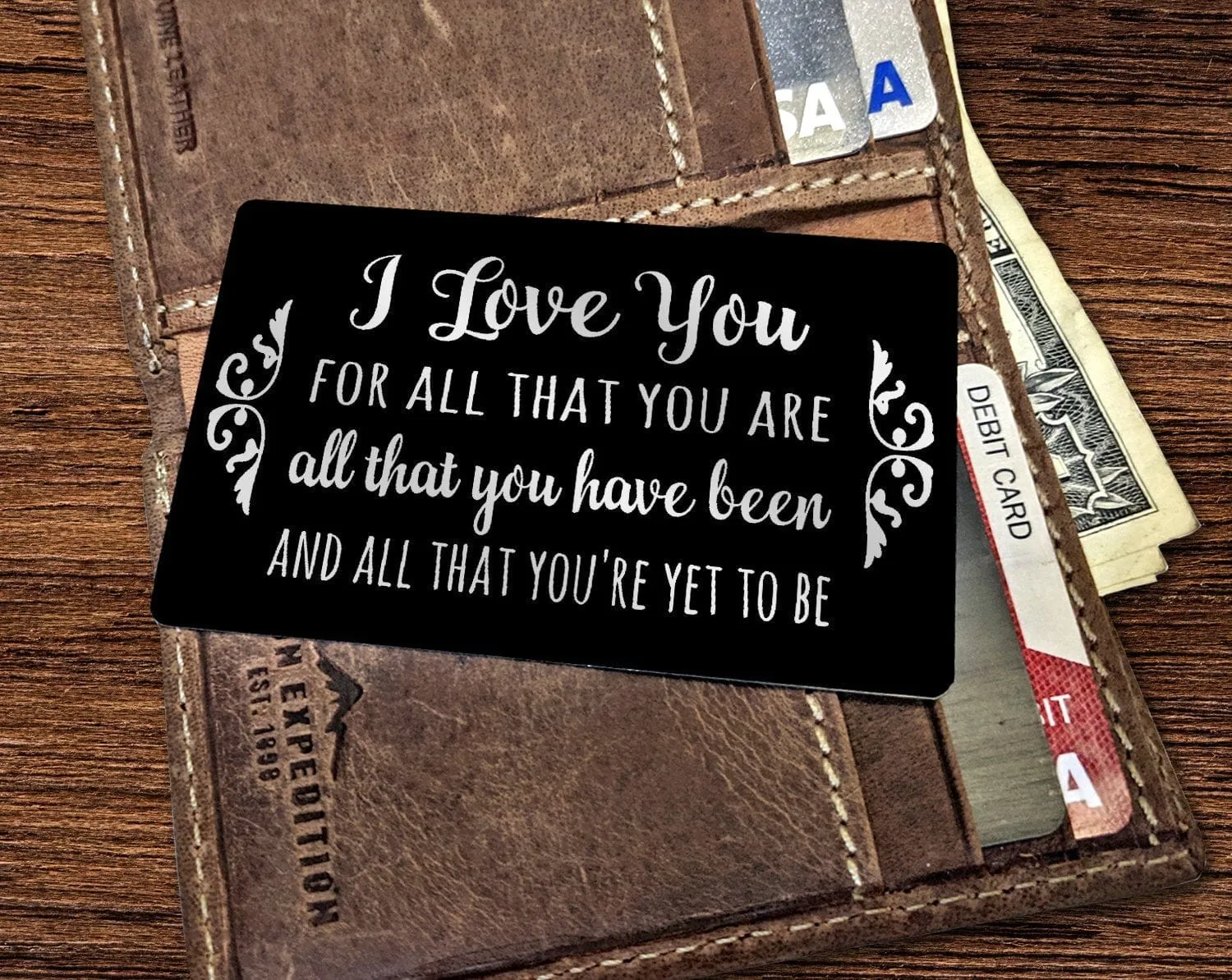 I Love You Special Quote on Black Metal Wallet Card for Husband Wife Wedding Vows Message Keepsake Groom's Gift 25th Anniversary Present