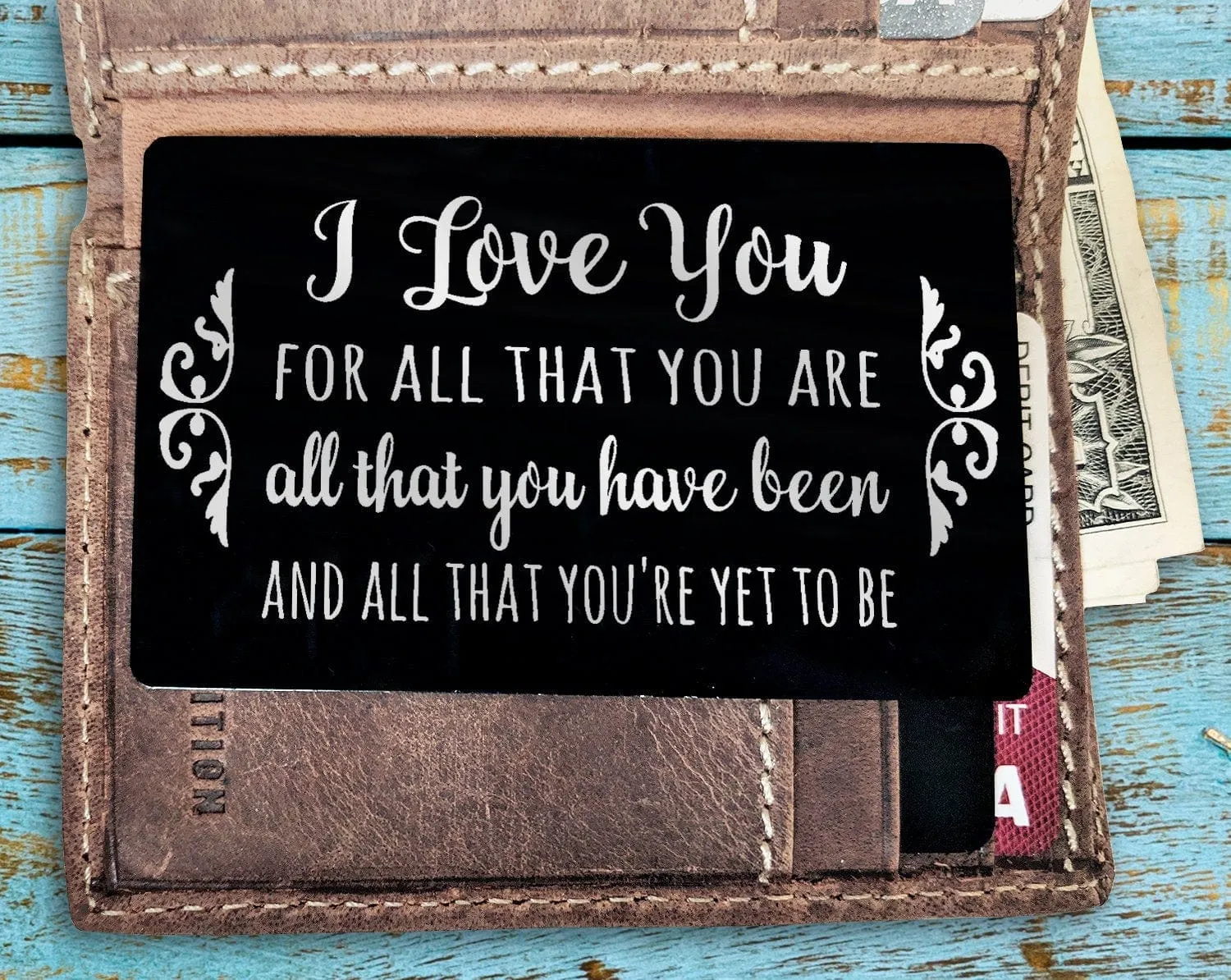 I Love You Special Quote on Black Metal Wallet Card for Husband Wife Wedding Vows Message Keepsake Groom's Gift 25th Anniversary Present