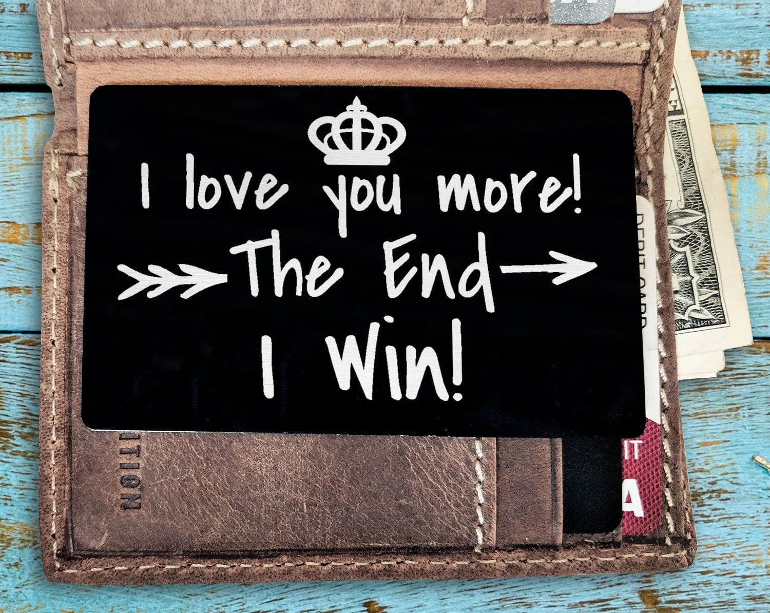 I Win! Funny Couple Gift for Husband Wife Newly Married Bride Groom Wedding Vows for Wedding Day Engraved Wallet Insert Card Keepsake Gifts