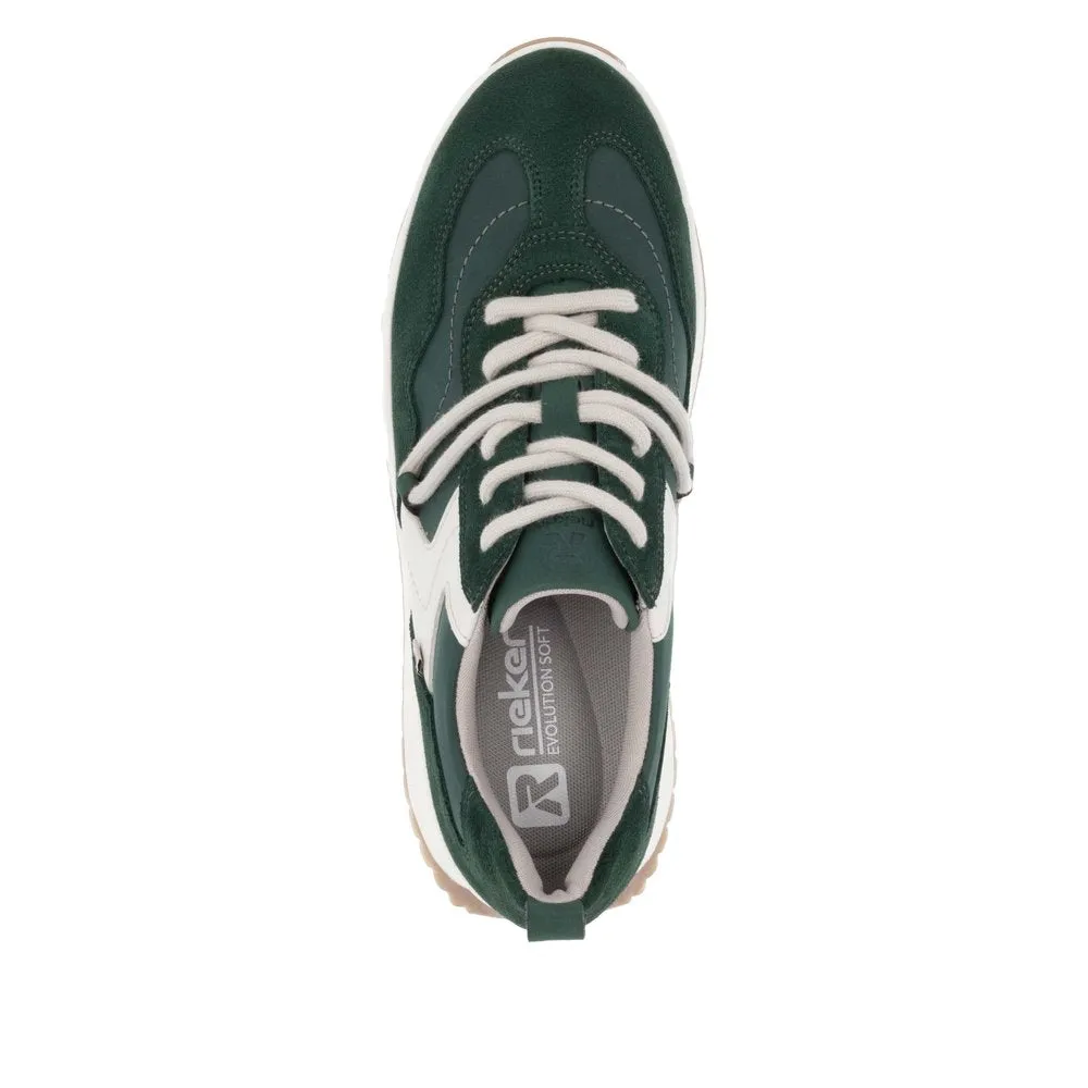 Ladies Rieker Evolution Lace Up Trainers Sneakers Green Combi  W0900-54