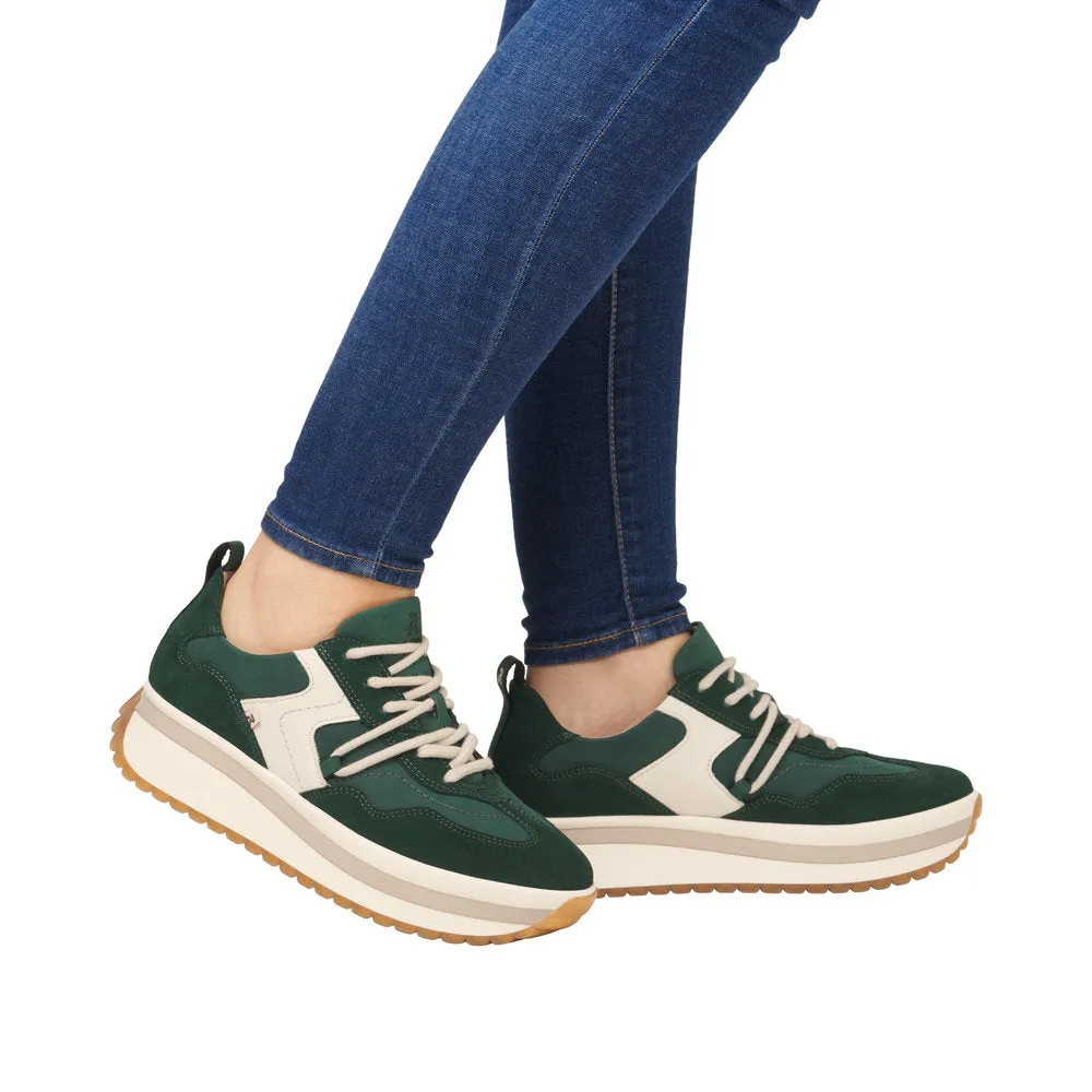 Ladies Rieker Evolution Lace Up Trainers Sneakers Green Combi  W0900-54