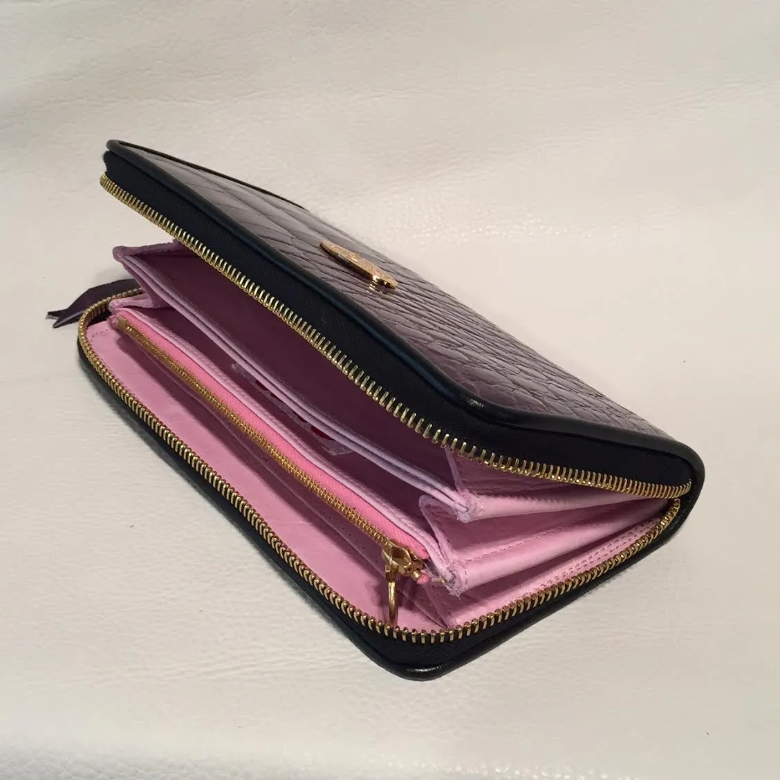 Large Zipper Wallet in Amethyst Purple Crocodile Leather