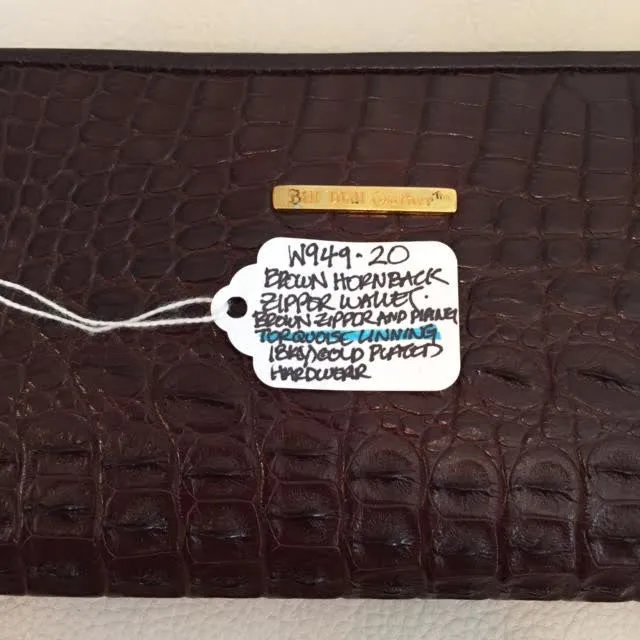 Large Zipper Wallet in Brown Hornback Alligator Leather