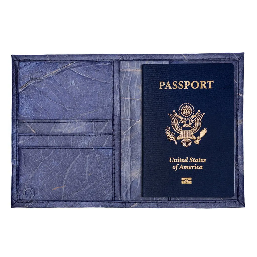 Leaf Leather Travel Wallet - Blue