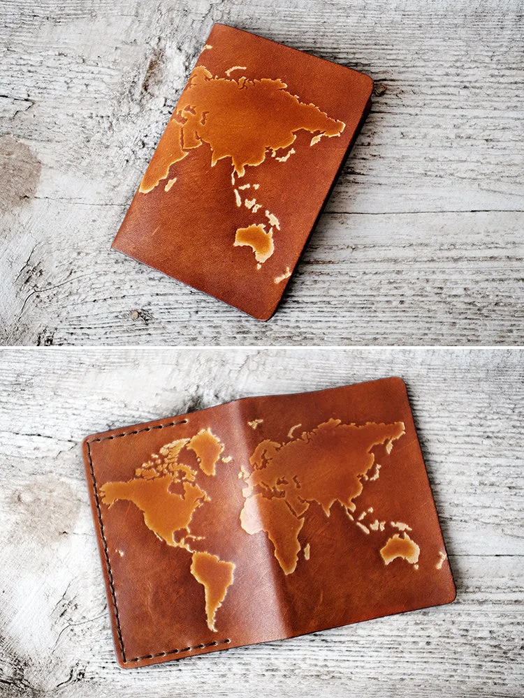 Leather World Map Passport Cover