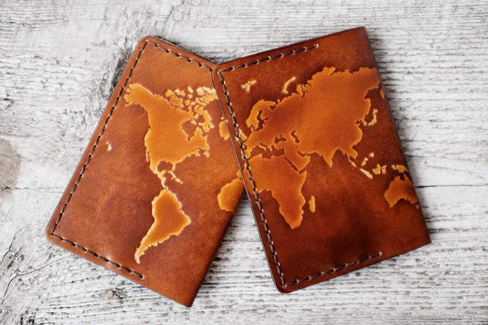 Leather World Map Passport Cover