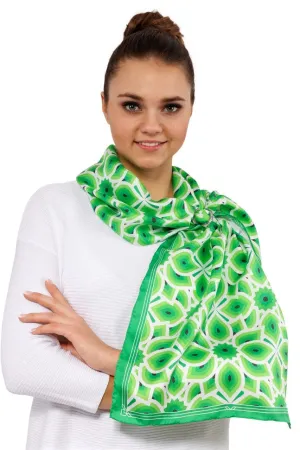 LOTUS Mandala Designer 100% Silk Long Scarf in Apple Green White