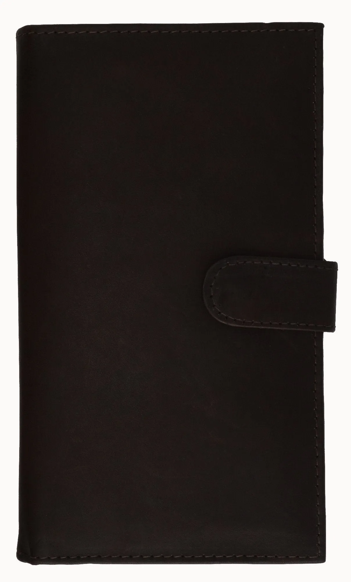 Men's Long Leather Bi-Fold Wallet with Button Closure