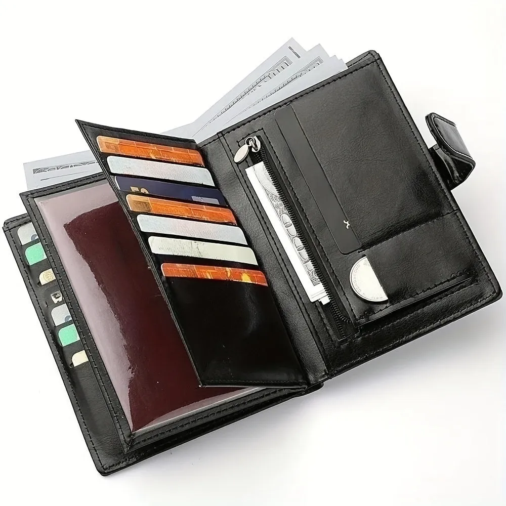 Mens Vintage PU Leather Passport Wallet with Multiple Card Slots