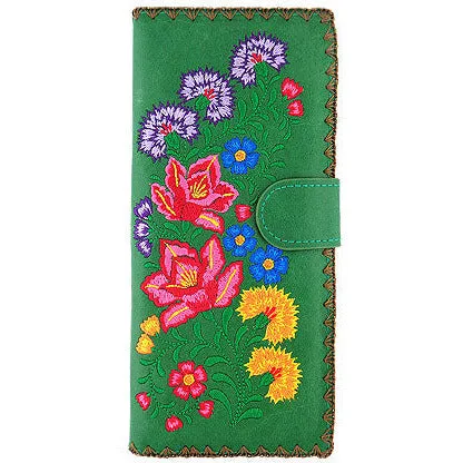 Mexican Flora Vegan Leather Large Embroidered Wallet