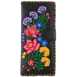 Mexican Flora Vegan Leather Large Embroidered Wallet