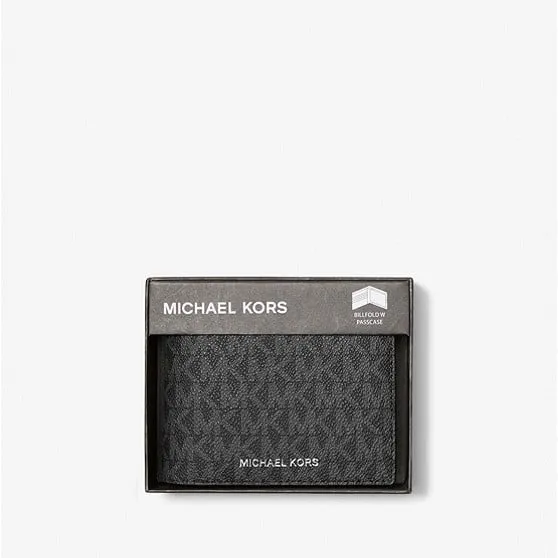 Michael Kors Harrison Logo Billfold With Passcase Wallet, black